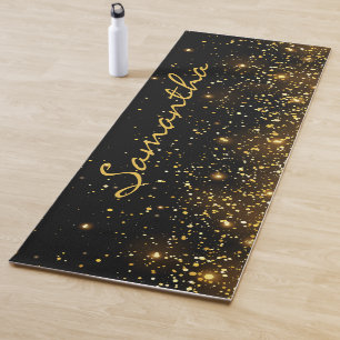 Elegant Stylish black glitter monogram Yoga Mat