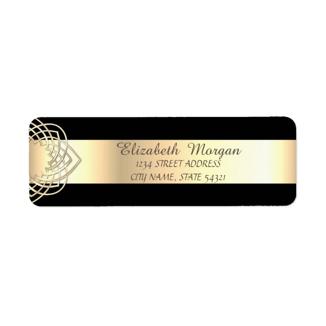 Elegant  Stylish,Black  ,Gold  Address Return Address Label (Front)