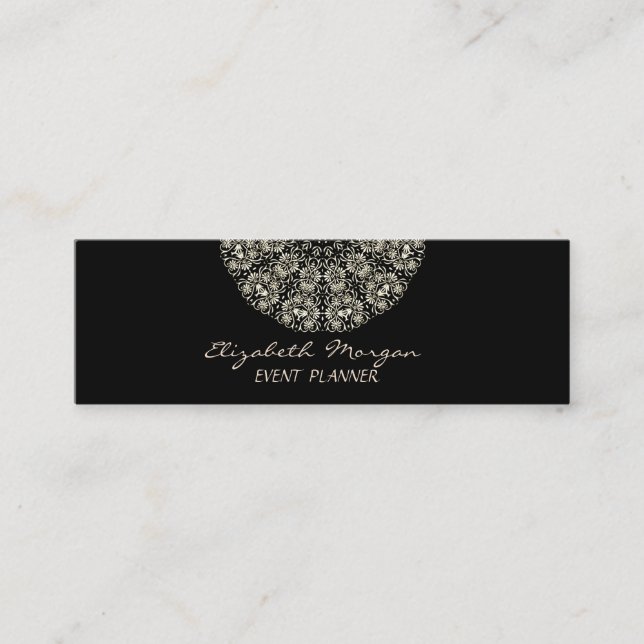 Elegant Stylish , Black,Gold Lace Mini Business Card (Front)