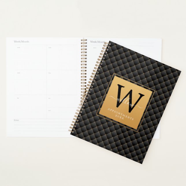 Elegant Stylish Black Gold Monogram Initial 2023 Planner (Display)