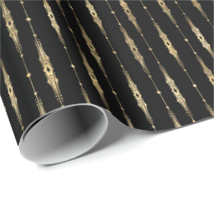 Elegant Stylish Black Gold Pattern Wrapping Paper