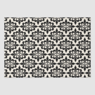 Elegant Stylish Black Off-White Damask Decoupage  Tissue Paper