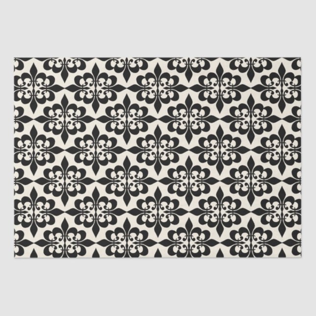 Elegant Stylish Black Off-White Damask Decoupage  Tissue Paper (Front)