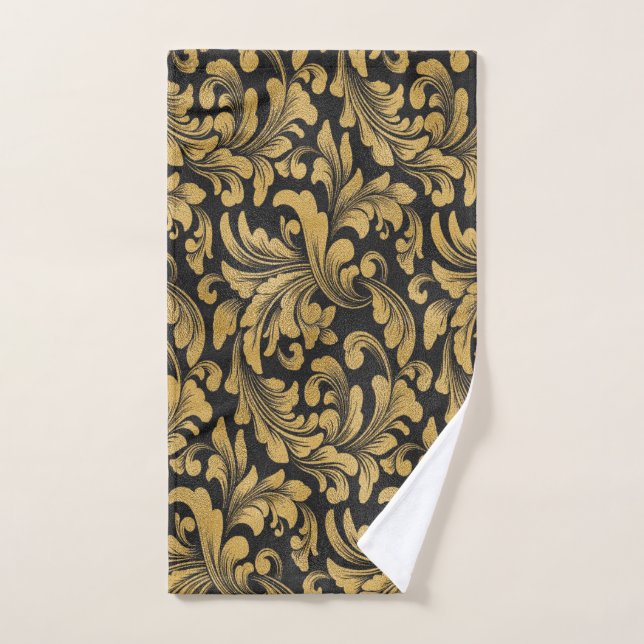 Elegant Stylish Black Old Gold Swirls Bath Towel Set (Hand Towel)