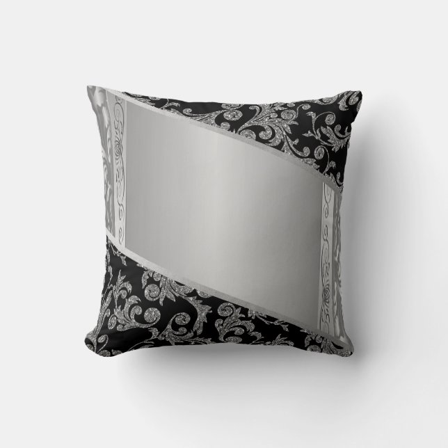 Elegant Stylish  Black Silver Swirls   Cushion (Front)