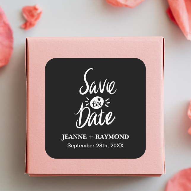 Elegant Stylish Black Wedding Save the date Square Sticker (Creator Uploaded)