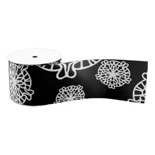 Elegant Stylish Black & White Mandala Flowers Grosgrain Ribbon