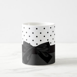 Elegant Stylish Black,White Polka Dots-Black Bow Coffee Mug
