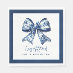 Elegant Stylish Blue Floral Bow Congratulations Napkin