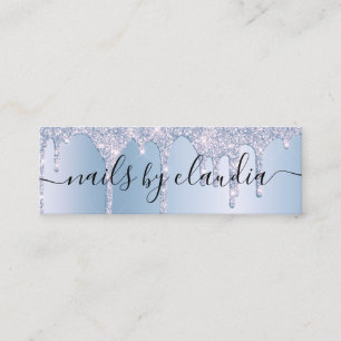 Elegant stylish blue glitter drips nails mini business card