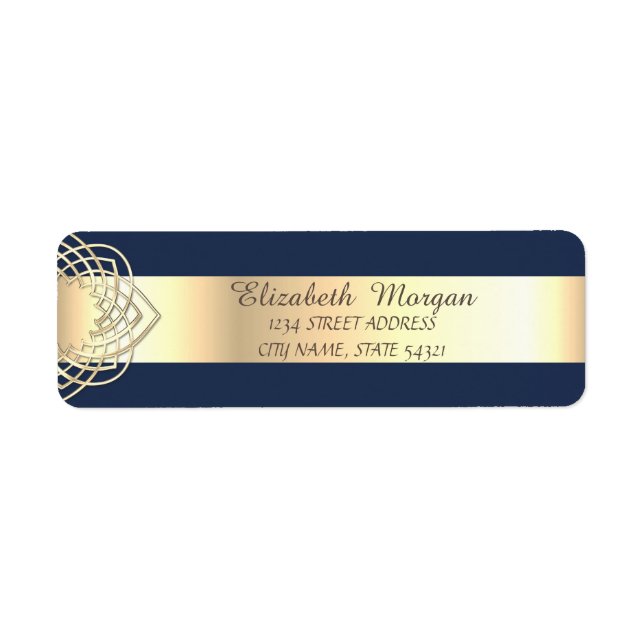 Elegant  Stylish,Blue ,Gold  Address Return Address Label (Front)