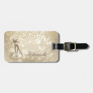 Elegant Stylish Bokeh Foil Confetty-Diamond,Cat Luggage Tag