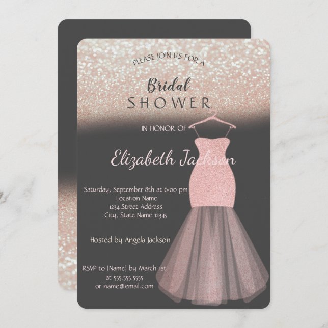 Elegant Stylish Bokeh Glitter Dress Bridal Shower Invitation (Front/Back)
