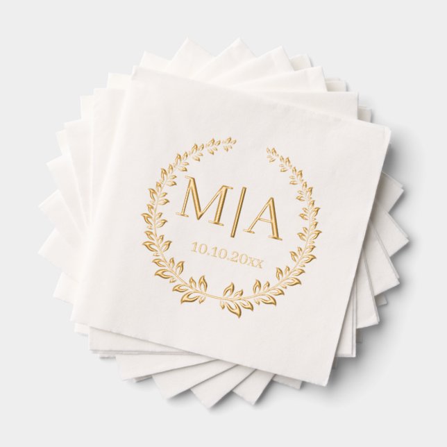 elegant stylish botanical monogram wedding golden foil napkins (Insitu (Stacked))