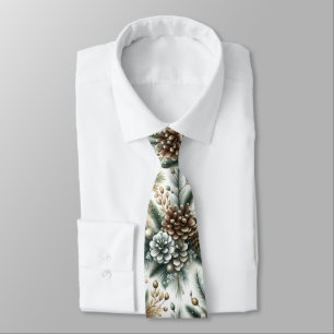 Elegant Stylish Brown Silver Pine Cones Pattern Tie