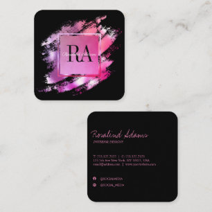 Elegant Stylish Brushstroke Ombre Glam Monogram Square Business Card