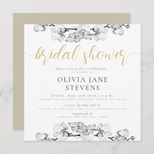 Elegant Stylish Calligraphy Orchids Bridal Shower Invitation