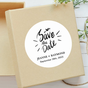 Elegant Stylish Calligraphy Wedding Save the Date Classic Round Sticker