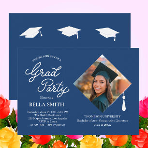 Elegant Stylish Cap Topper Photo Graduation Party  Invitation