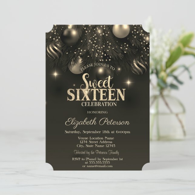 Elegant Stylish Chic Ornaments Sweet 16 Invitation (Standing Front)