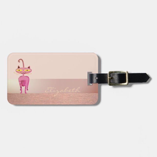 Elegant Stylish Chic, Whimsical Cat Luggage Tag (Front Horizontal)