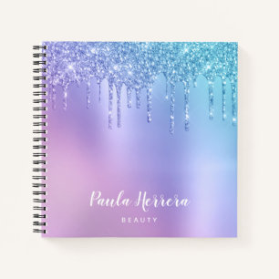 Elegant stylish chick blue & purple glitter drips notebook