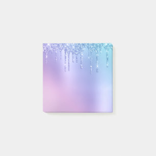Elegant stylish chick blue & purple glitter drips post-it notes