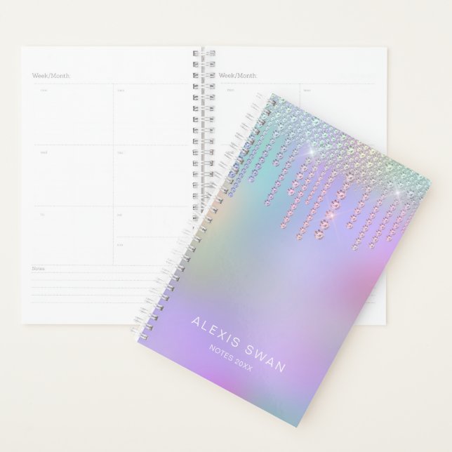 Elegant stylish chick ombre pink & blue diamonds planner (Display)