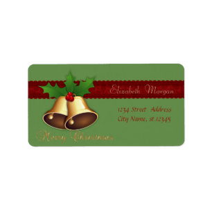 Elegant Stylish Christmas Bells Holly Branches Label