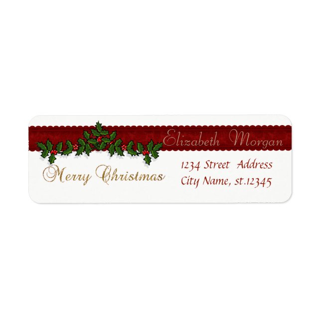 Elegant Stylish Christmas Holly Berry Branches Return Address Label (Front)