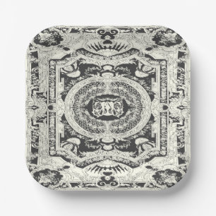 Elegant Stylish Classy Black White Baroque  Paper Plate