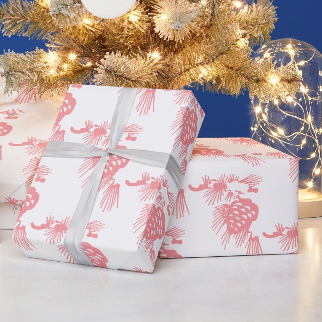 Elegant Stylish Classy Pink Pine Cones on White Wrapping Paper (Holidays)