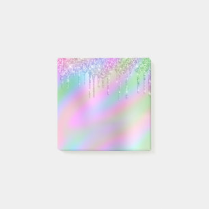 Elegant stylish colorful holographic glitter drips post-it notes