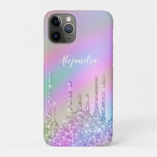 Elegant stylish colourful holographic glitter drip iPhone 11 pro case