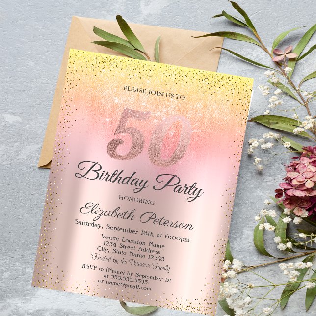 Elegant Stylish Confetti Ombre 50th Birthday Invitation (Creator Uploaded)