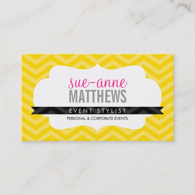 ELEGANT stylish cool chevron pattern bright yellow Business Card (Front)