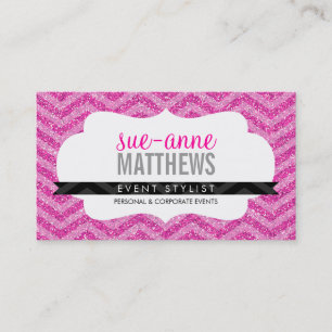 ELEGANT stylish cool chevron pattern glitter pink Business Card