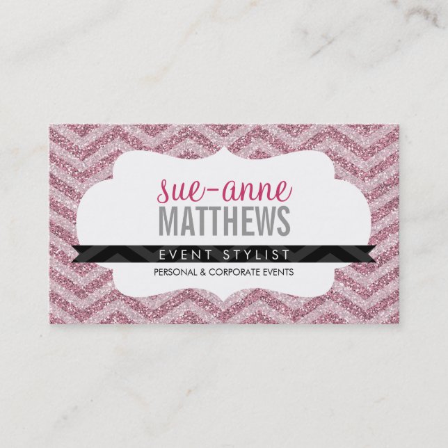 ELEGANT stylish cool chevron pattern glitter pink Business Card (Front)