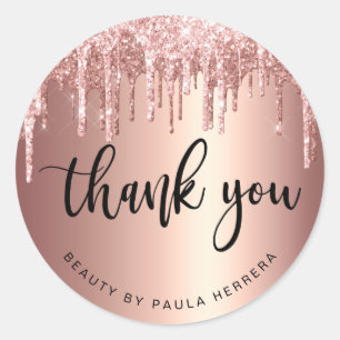 Elegant stylish copper rose gold glitter drips classic round sticker