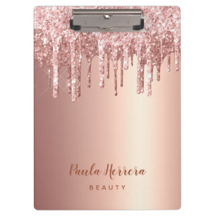 Elegant stylish copper rose gold glitter drips clipboard