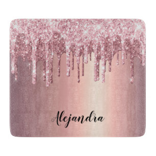 Elegant stylish copper rose gold glitter drips cutting board