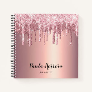 Elegant stylish copper rose gold glitter drips notebook