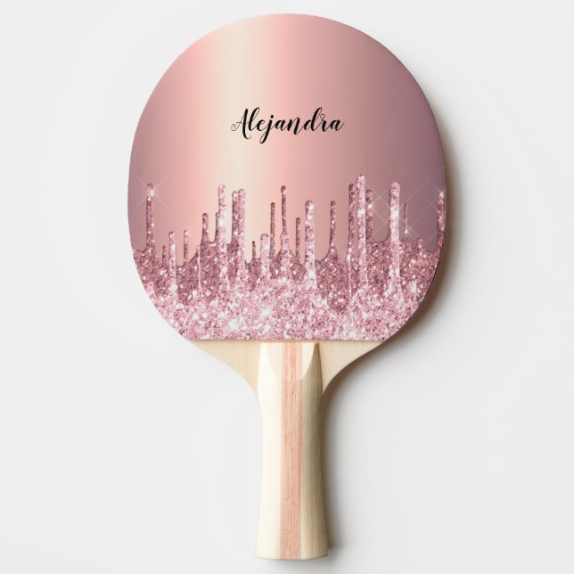 Elegant stylish copper rose gold glitter drips ping pong paddle (Front)