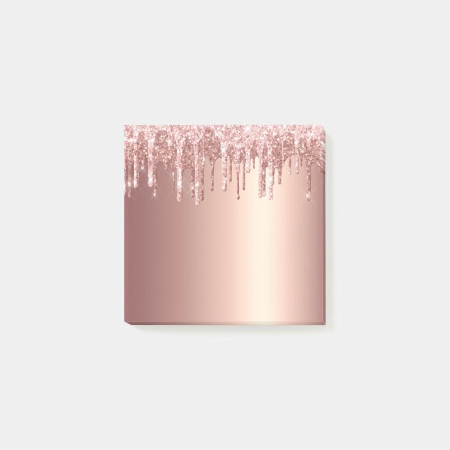 Elegant stylish copper rose gold glitter drips post-it notes (Front)