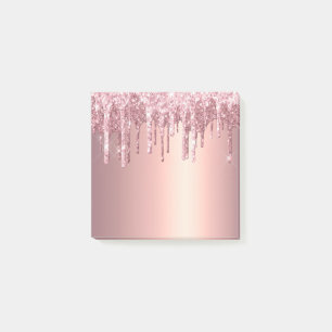 Elegant stylish copper rose gold glitter drips post-it notes