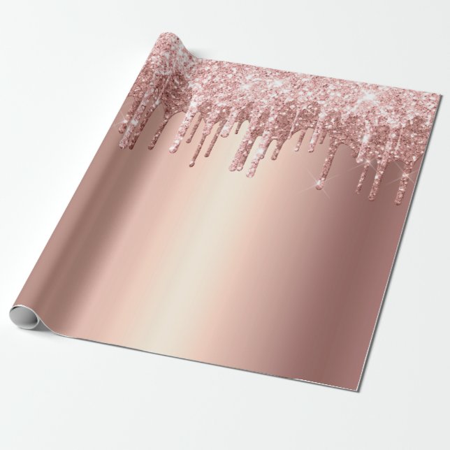 Elegant stylish copper rose gold glitter drips wrapping paper (Unrolled)