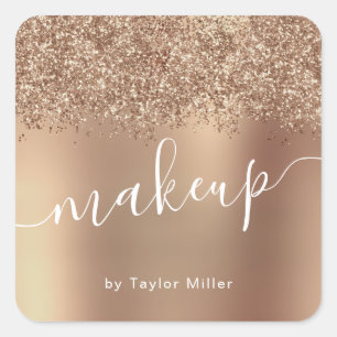 Elegant stylish copper rose gold glitter makeup  square sticker