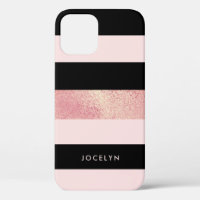 Elegant stylish copper rose gold pink black stripe