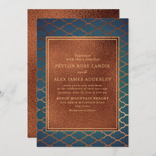 Elegant Stylish Copper Teal Gold Wedding Invite