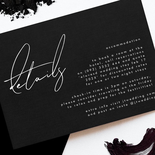 Elegant Stylish Custom Black White Wedding Details Enclosure Card (Creator Uploaded)